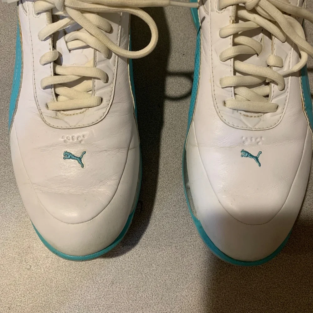 Puma White/Blue Leather Golf Shoes sz 8.5